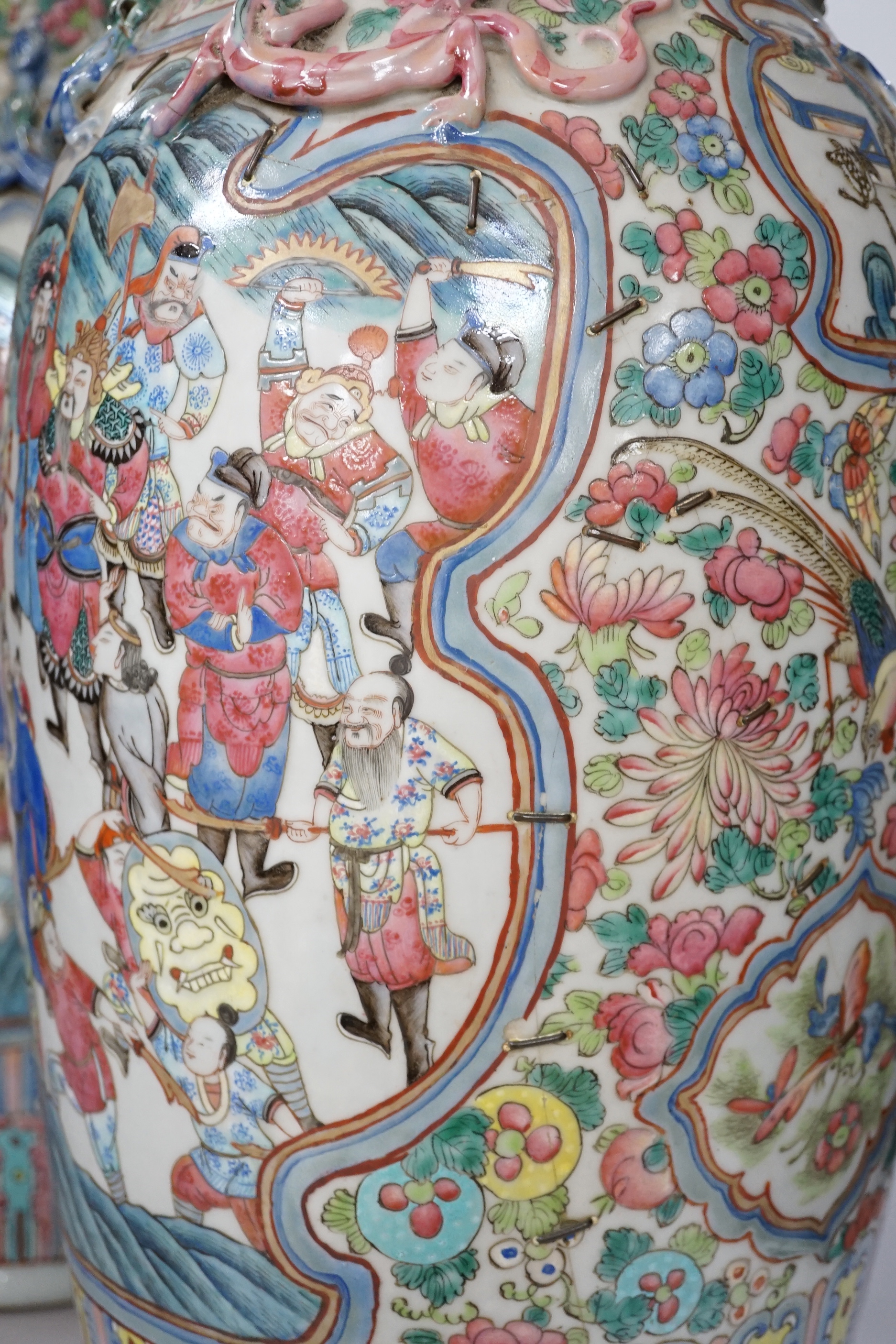 A pair of large 19th century Chinese famille rose vases, 64cm high